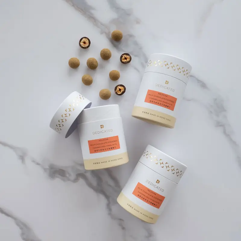 50% Hojicha Milk Chocolate-covered Caramelized Hazelnuts