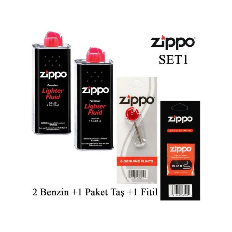 Zippo 2 Gasoline + 1 Pack Stone + 1 Wick Set