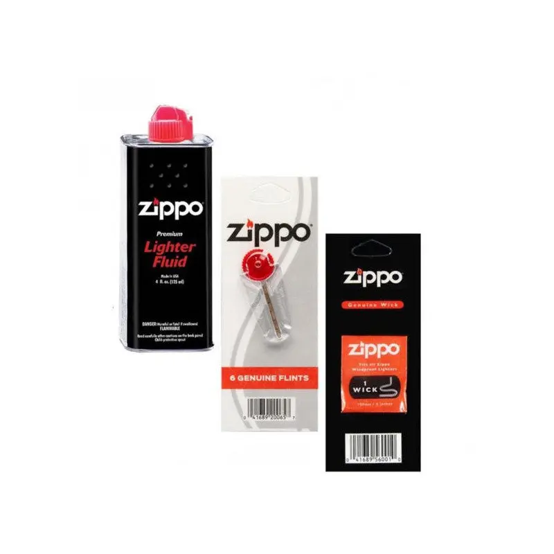 Zippo Lighter Gasoline + Stone + Wick Set