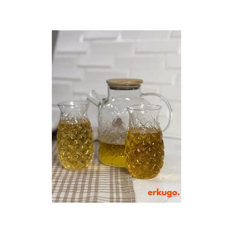 Vacuum Bamboo Lid Heat Resistant Borosilicate Glass Teapot With Strainer And 2 Glass Cups