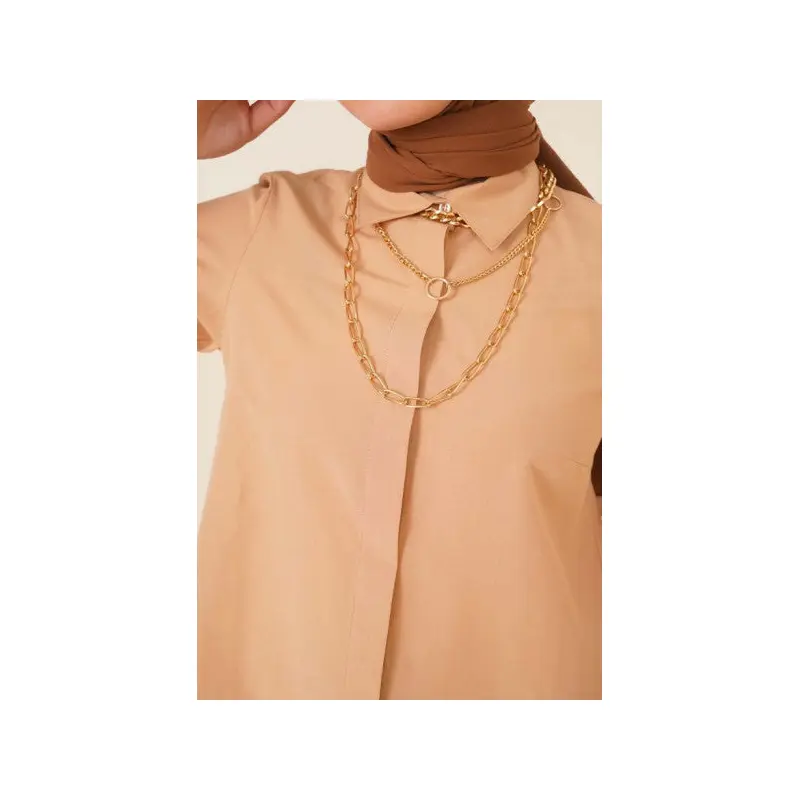 Oval Cut Latte Shirt With Classic Collar