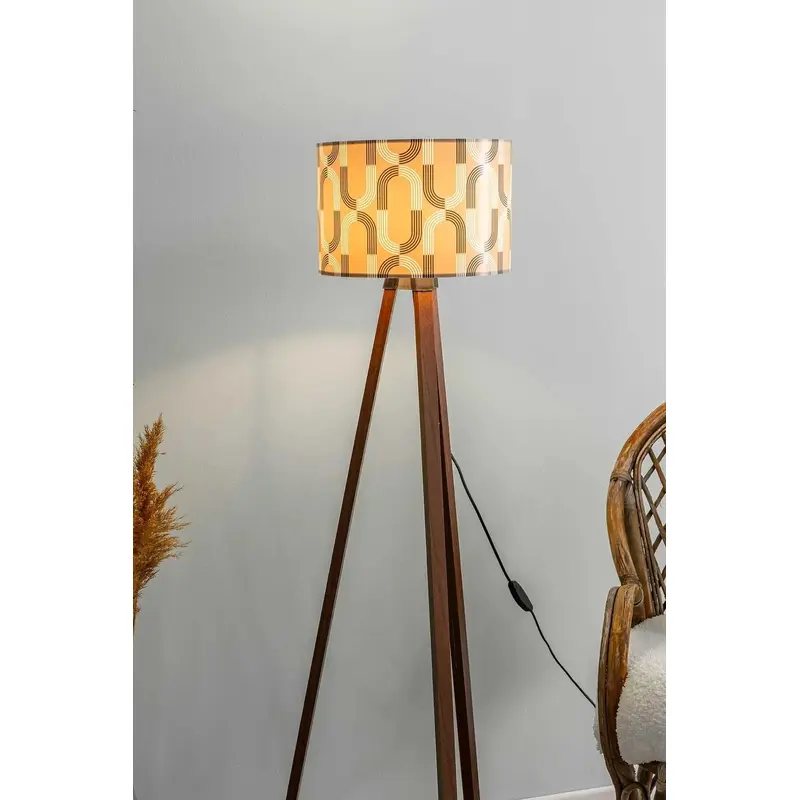 Geometric Abstract Mink Cylinder Headboard Wooden Three-Legged Floor Lamp