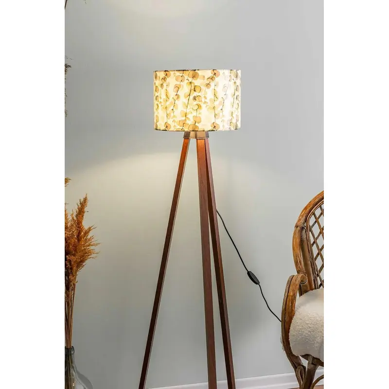Eucalyptus Cylinder Head Wooden Three-Legged Floor Lamp
