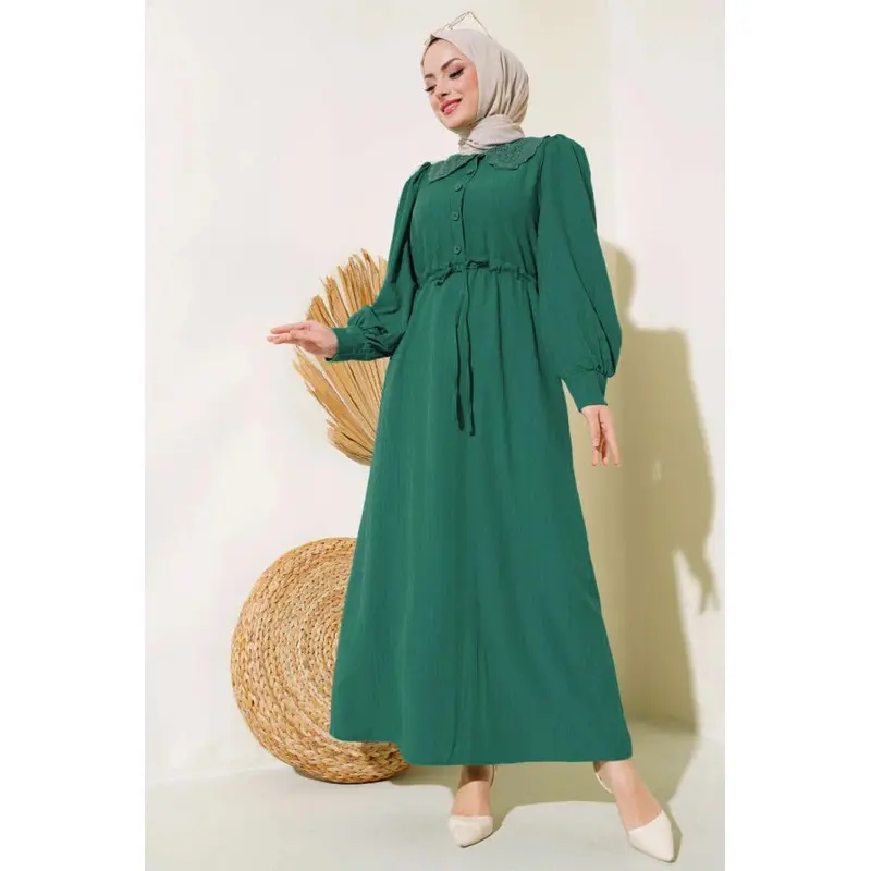 Lace Collar Waist Tunnel Dress Green