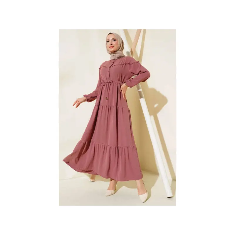 Layered Dress With Half Buttons On The Front, Dusty Rose