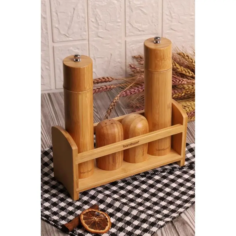 Bambum 5 Piece Stand Salt And Pepper Shaker With Grinder Spice Set Large