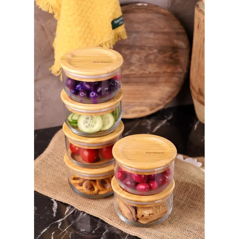 Bambum Duo 300Ml 6-Piece Glass Breakfast Set With Bamboo Lid