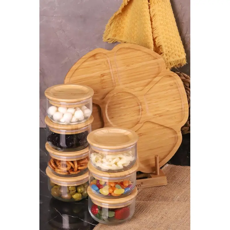 Bambum Duo 300Ml 7-Piece Rotating Bamboo Silicone Lid Airtight Glass Breakfast Bowl