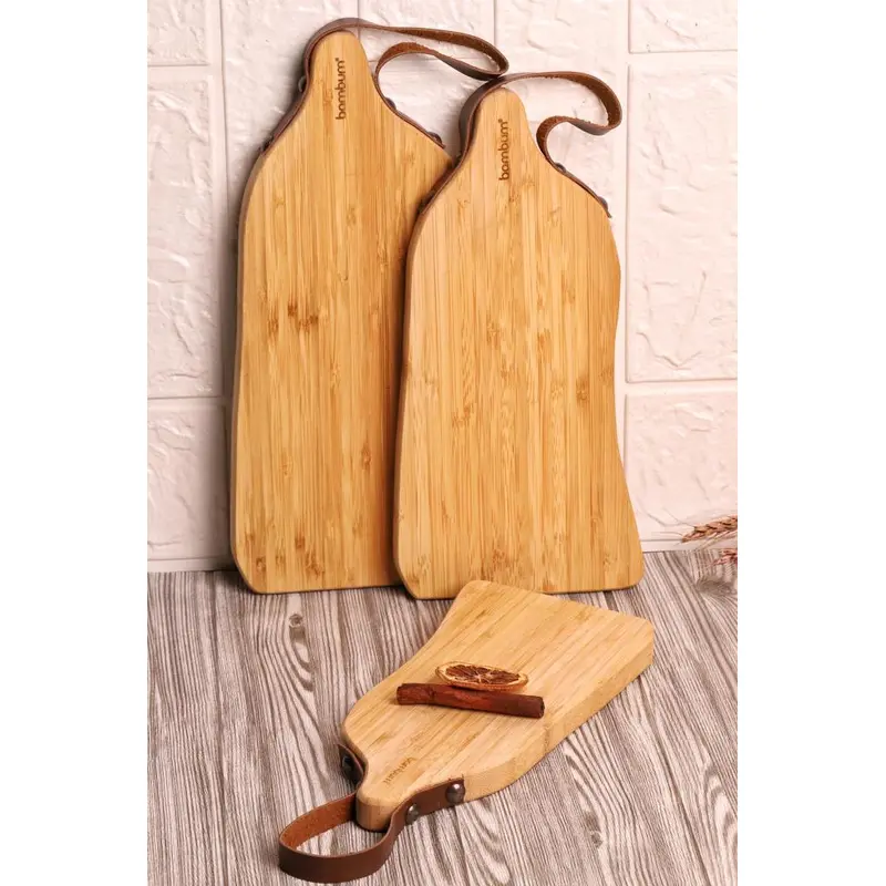 Bambum Galery Bamboo 3-Piece Cutting Board With Leather Handle