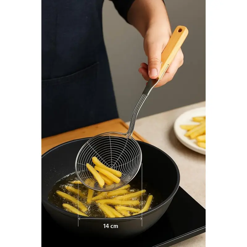 Bambum Ladle - Bamboo Handle Wire Colander 14Cm