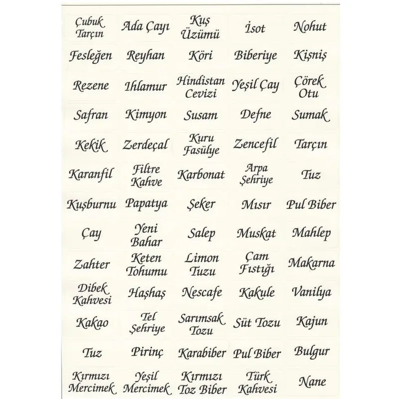 Spice And Legume Label 65 Pieces Water Resistant Label