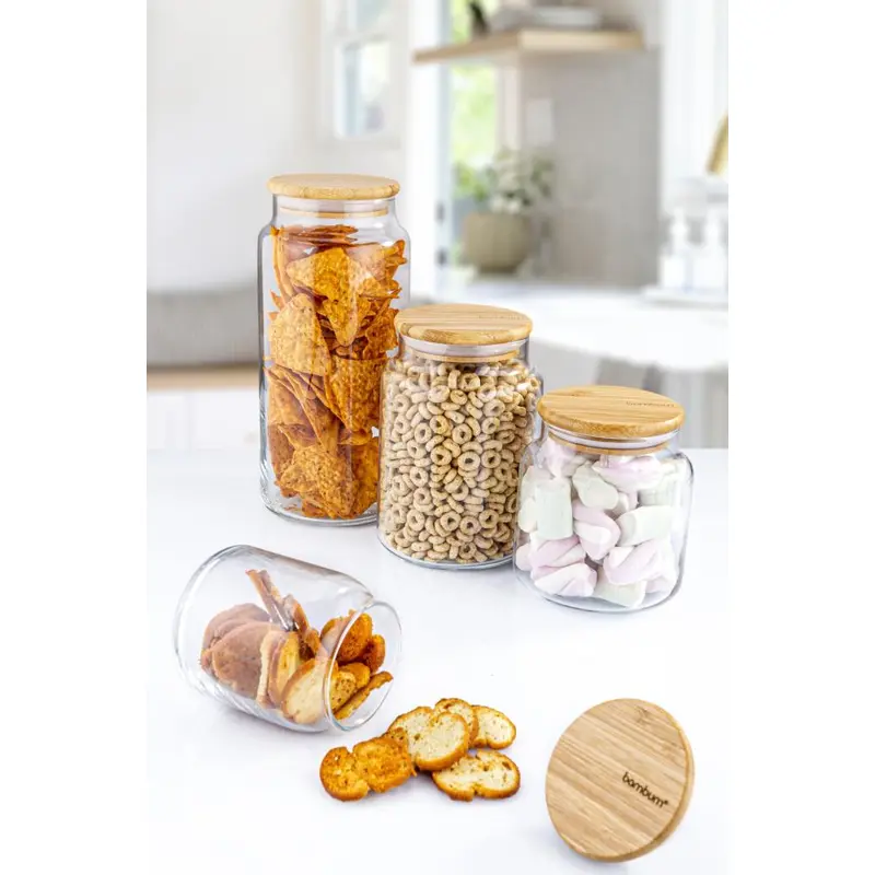 Zone - 4-Pack Glass Storage Container With Vacuum Bamboo Lid