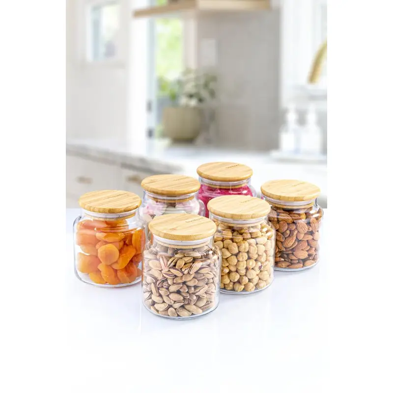 Zone - 6-Pack Glass Storage Container 600Ml With Vacuum Bamboo Lid