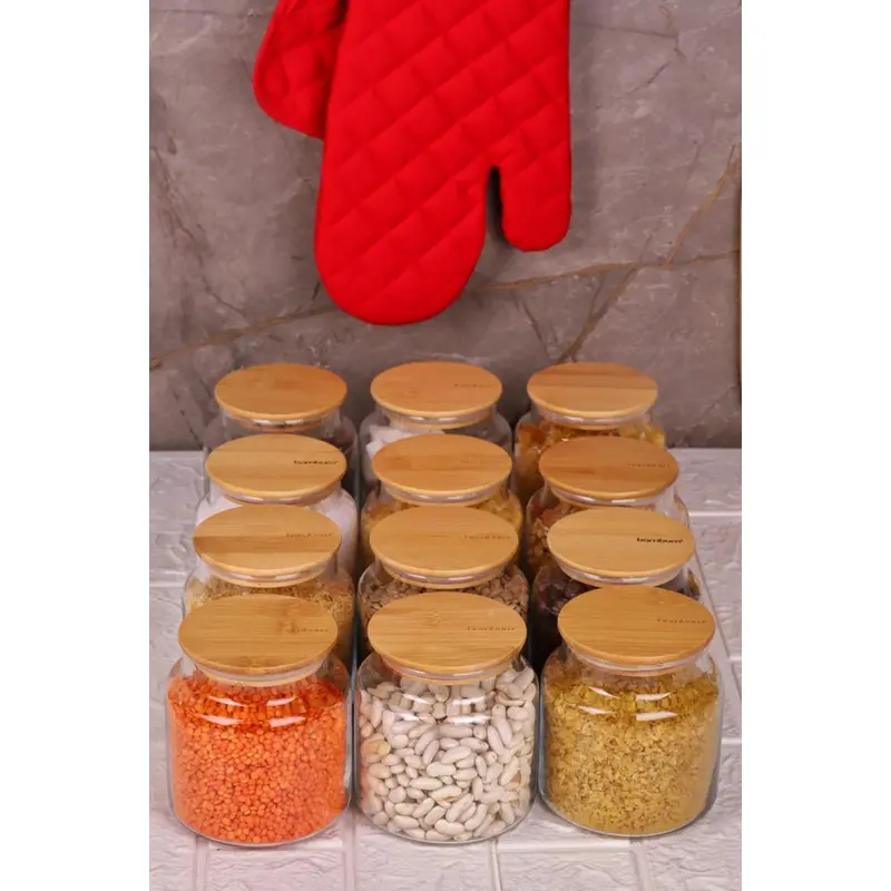 Zone - 12-Pack Glass Storage Container 600Ml With Vacuum Bamboo Lid