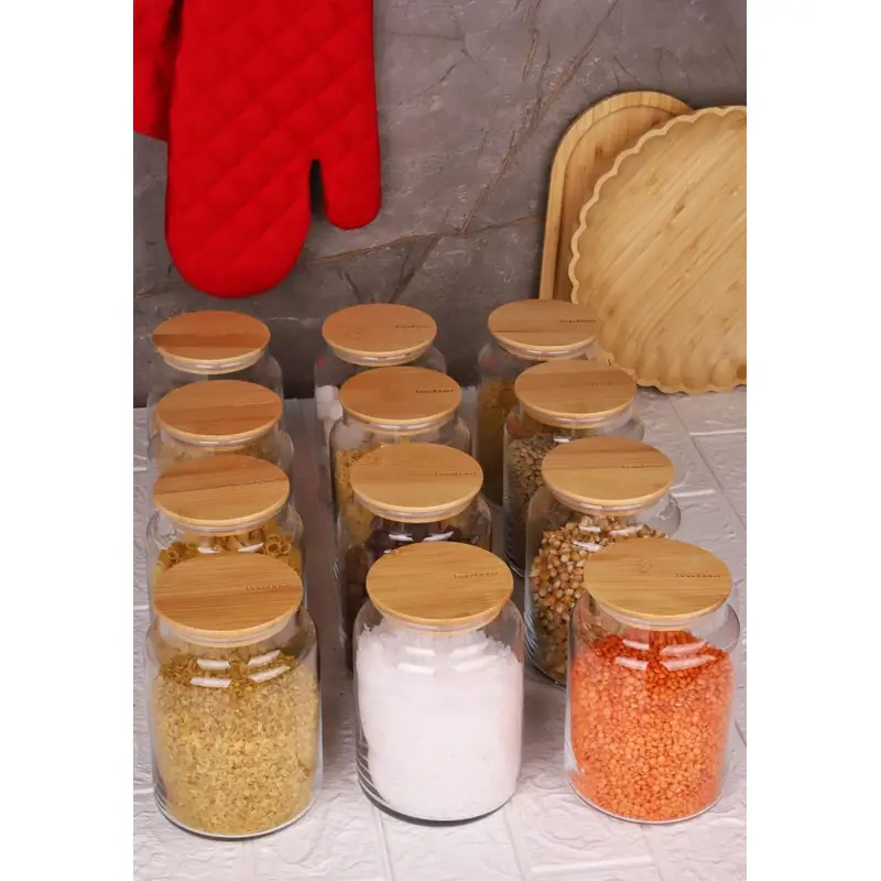 Zone - 12-Pack Glass Storage Container 800Ml With Vacuum Bamboo Lid