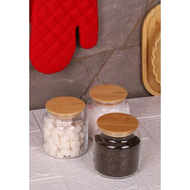 Zone - 3-Pack Glass Storage Container 600Ml With Vacuum Bamboo Lid