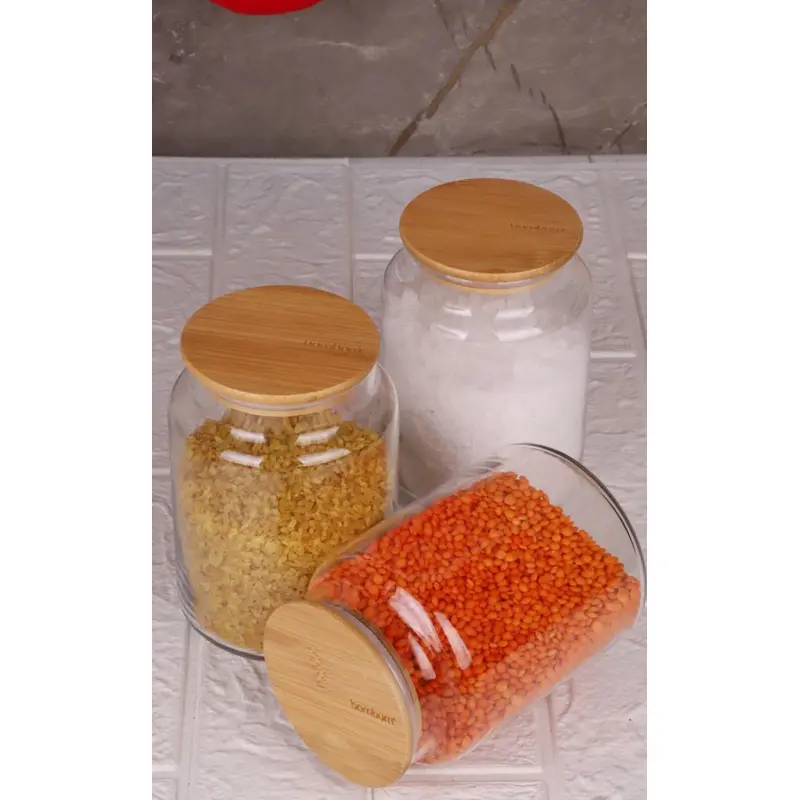Zone - 3-Pack Glass Storage Container 800Ml With Vacuum Bamboo Lid