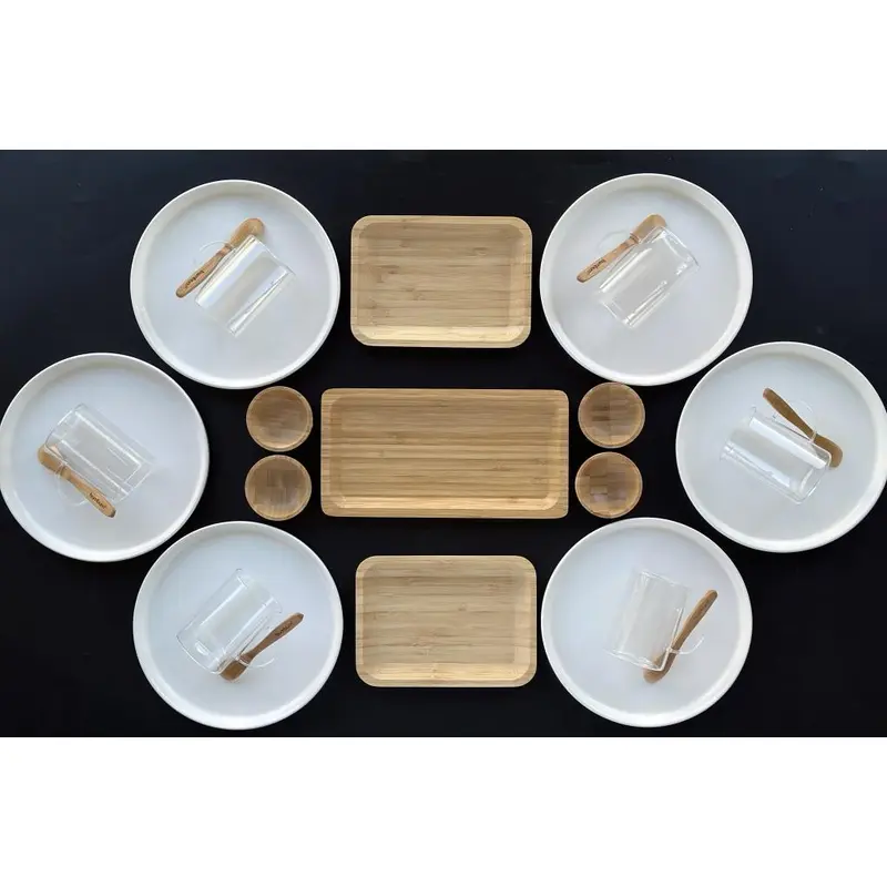Atbyhome 25 Piece Bamboo Breakfast Set For 6 People - Luxury Breakfast Serving Set