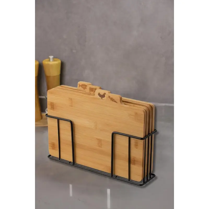Bamboo Cutting Board With Stand, Set Of 4 - M7B11