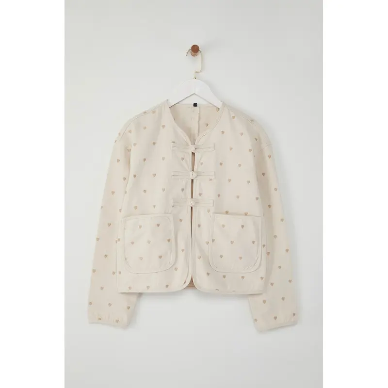 Women's Ecru Embroidered / Embroidered Long Regular Jacket