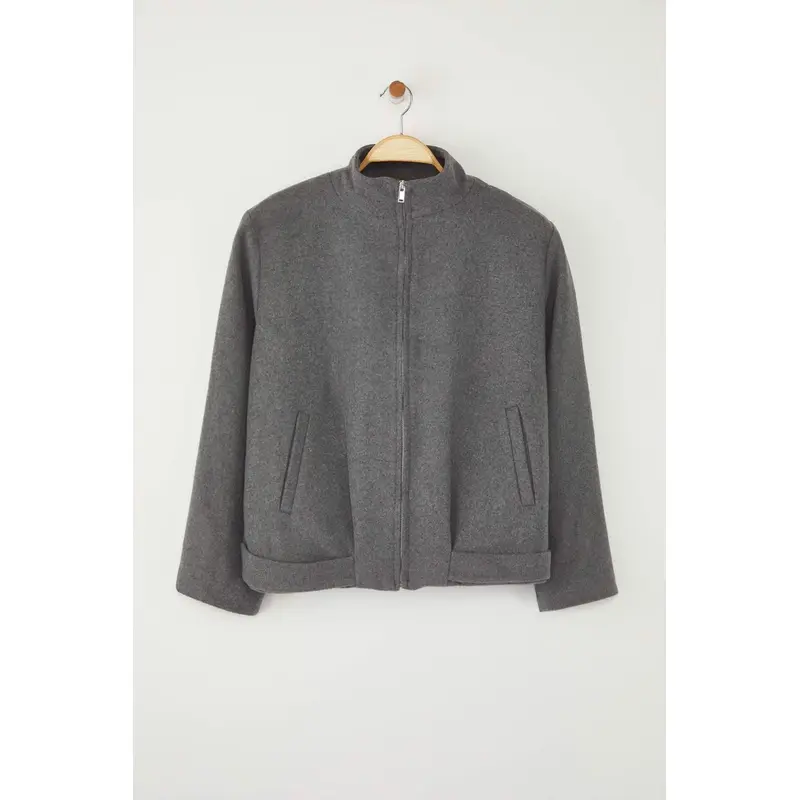 Women's Gray Straight Long Regular Coat