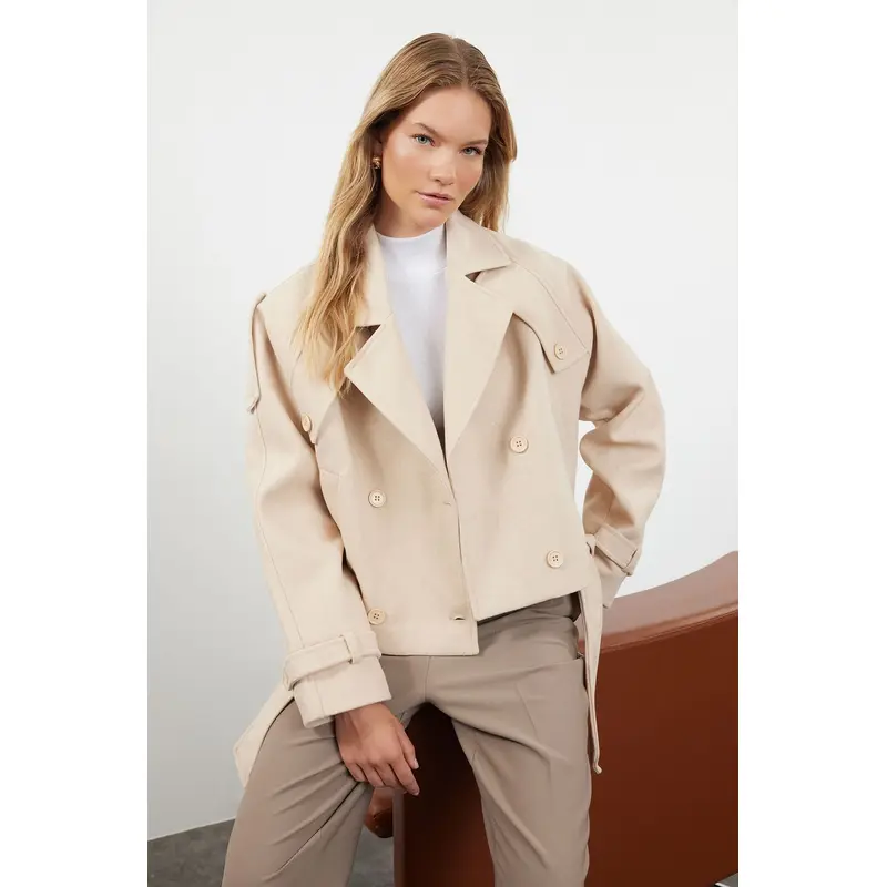 Women's Beige Flat Regular Coat