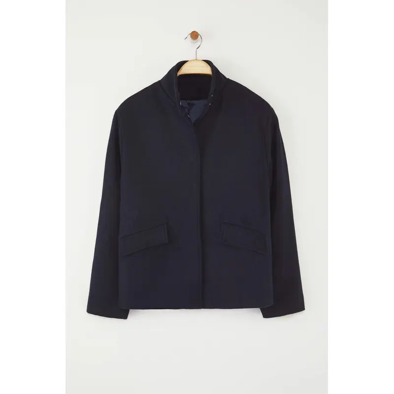 Women's Navy Blue Straight Long Oversize Coat