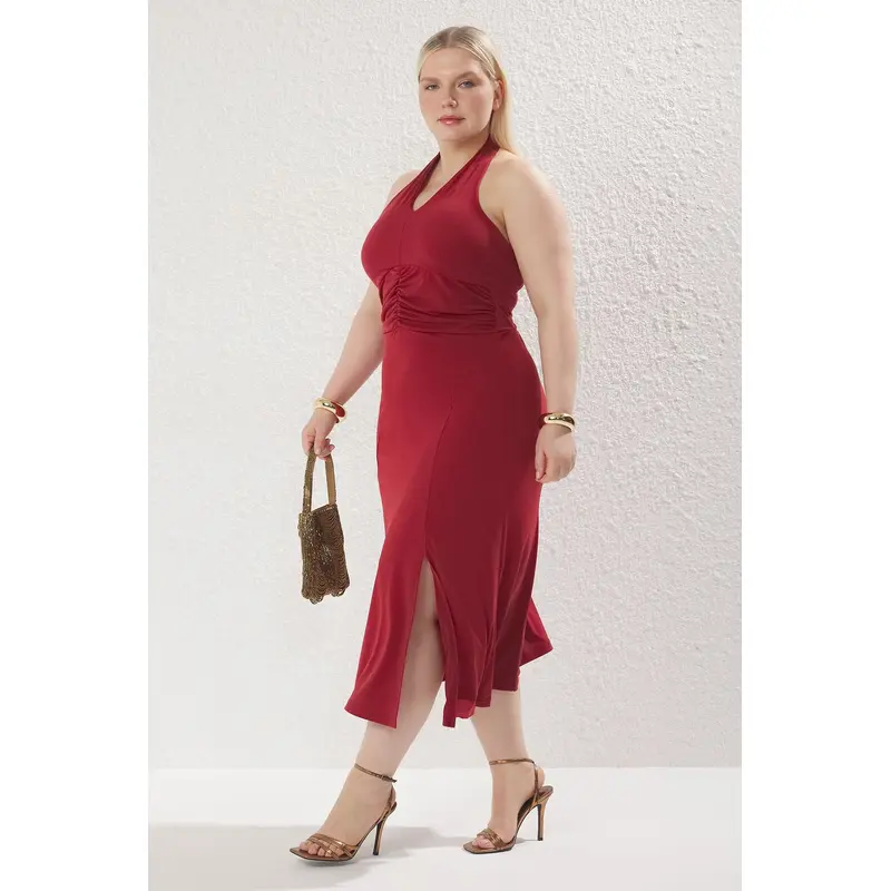 Curve Women's Burgundy Straight Maxi Sleeveless Casual/daily Fitted Plus Size Dress