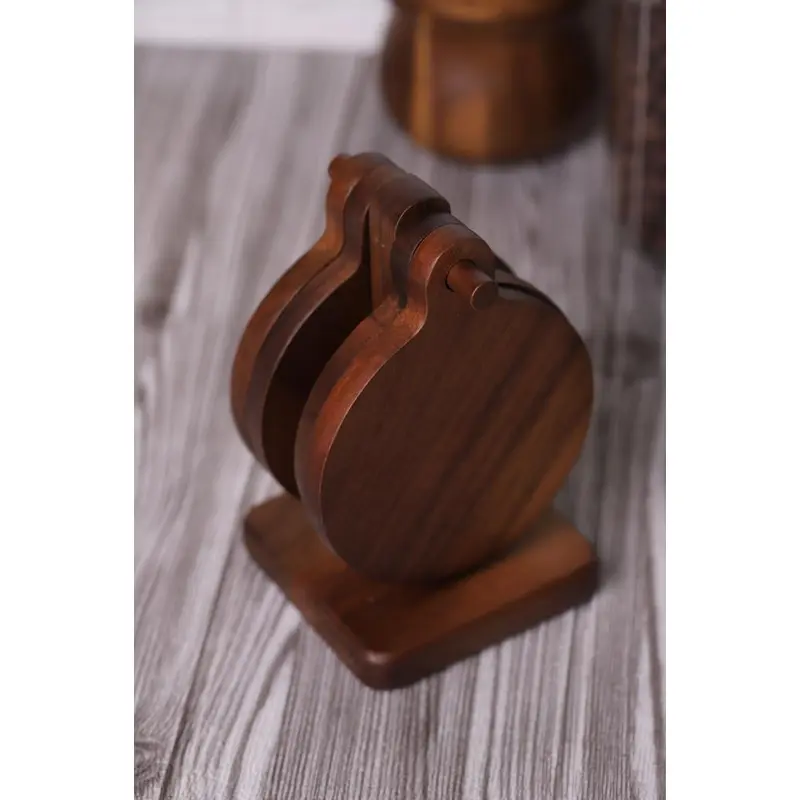 Mien Acacia Coaster Set With Stand
