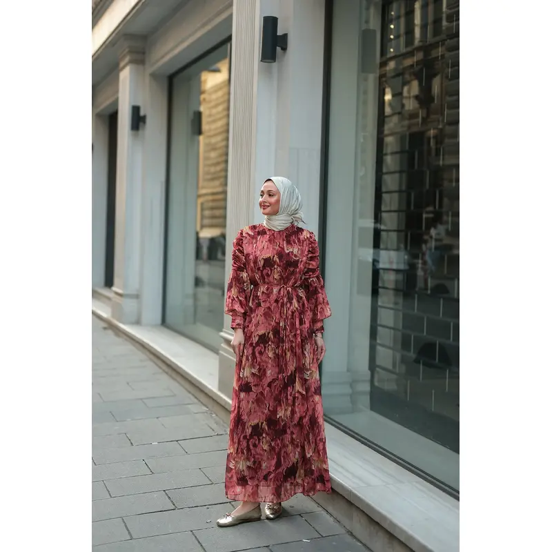 Brick Digital Print Dress With Pattern