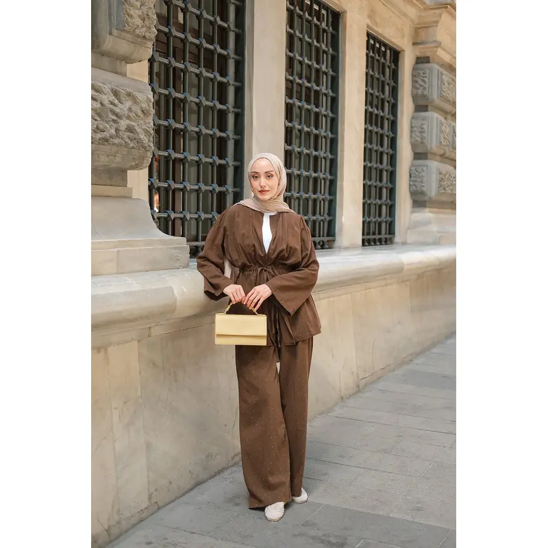 Brown Two-Piece Set With Stone Details