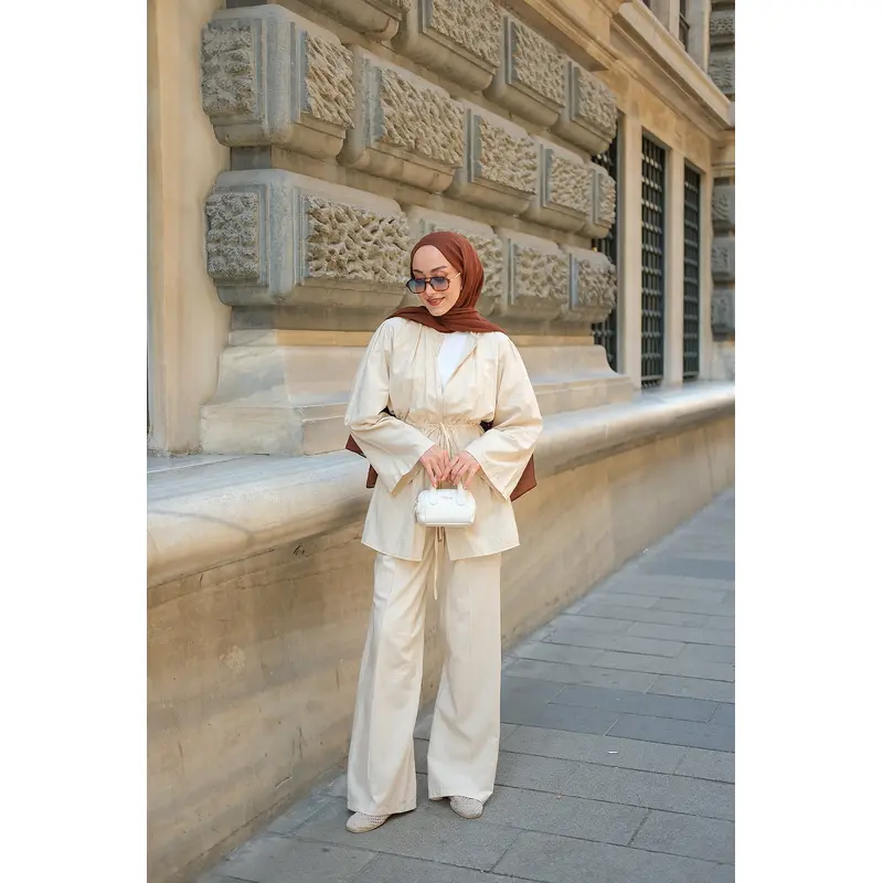 Cream Two-Piece Set With Stone Details