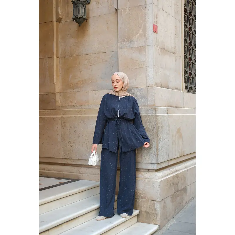 Navy Blue Two-Piece Set With Stone Details