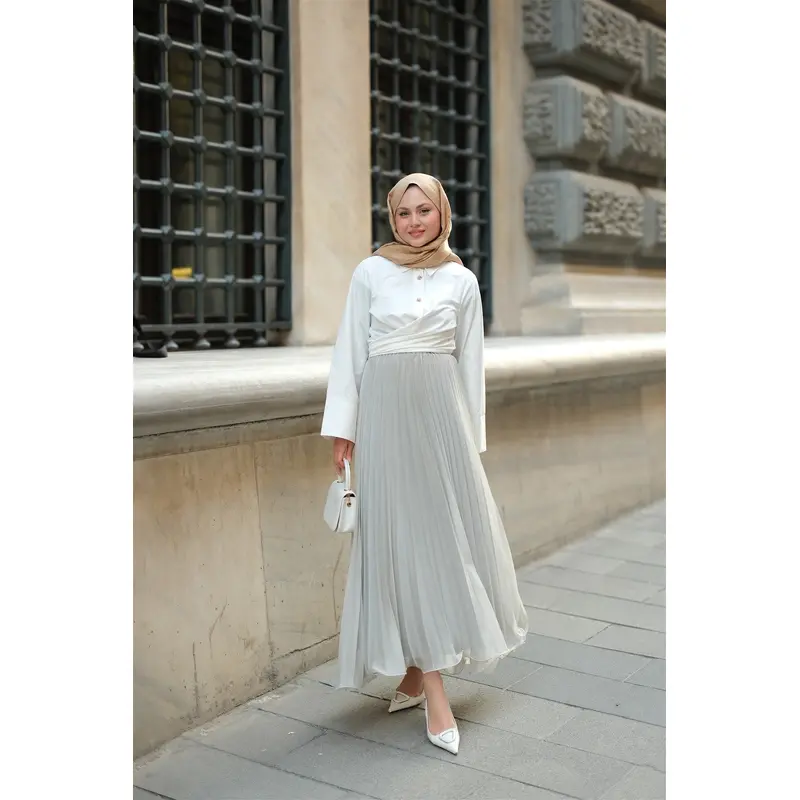 Zipper Detailed Chiffon Skirt Water Green