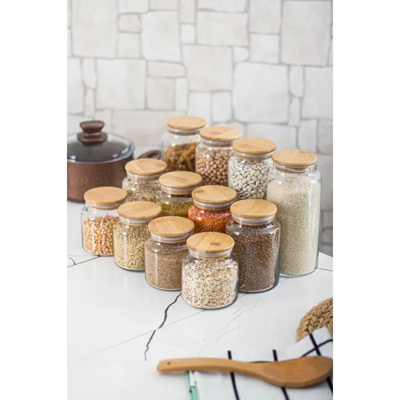 Zone - 12 Glass Storage Containers 600Ml-800Ml-1300Ml With Vacuum Bamboo Lid