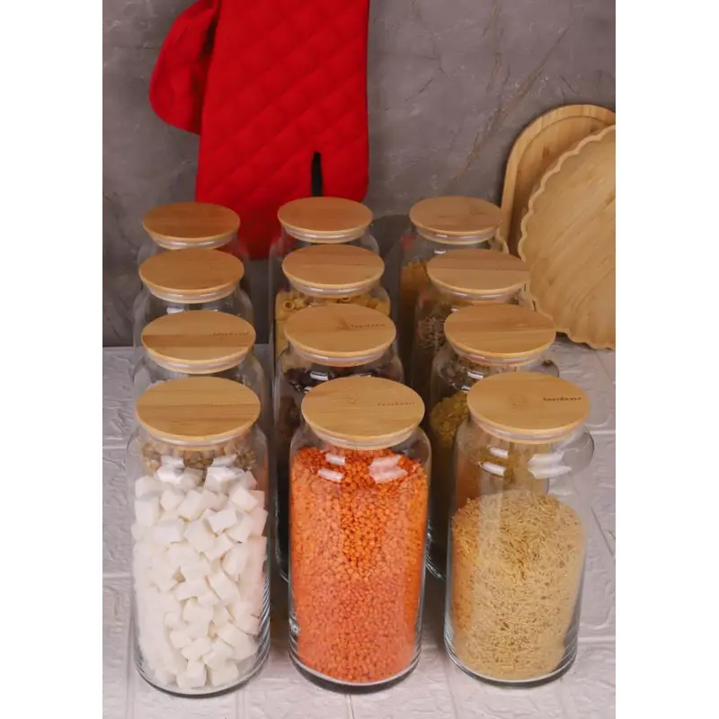 Zone - 12-Pack Glass Storage Container 1300Ml With Vacuum Bamboo Lid