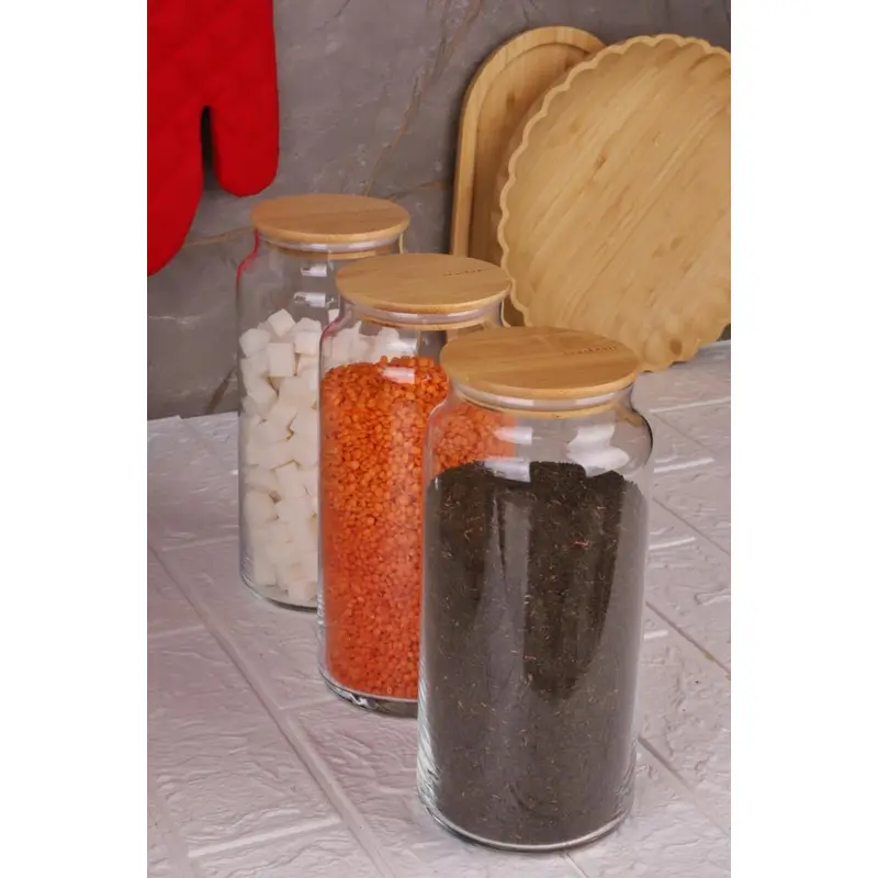 Zone - 3-Pack Glass Storage Container 1300Ml With Vacuum Bamboo Lid