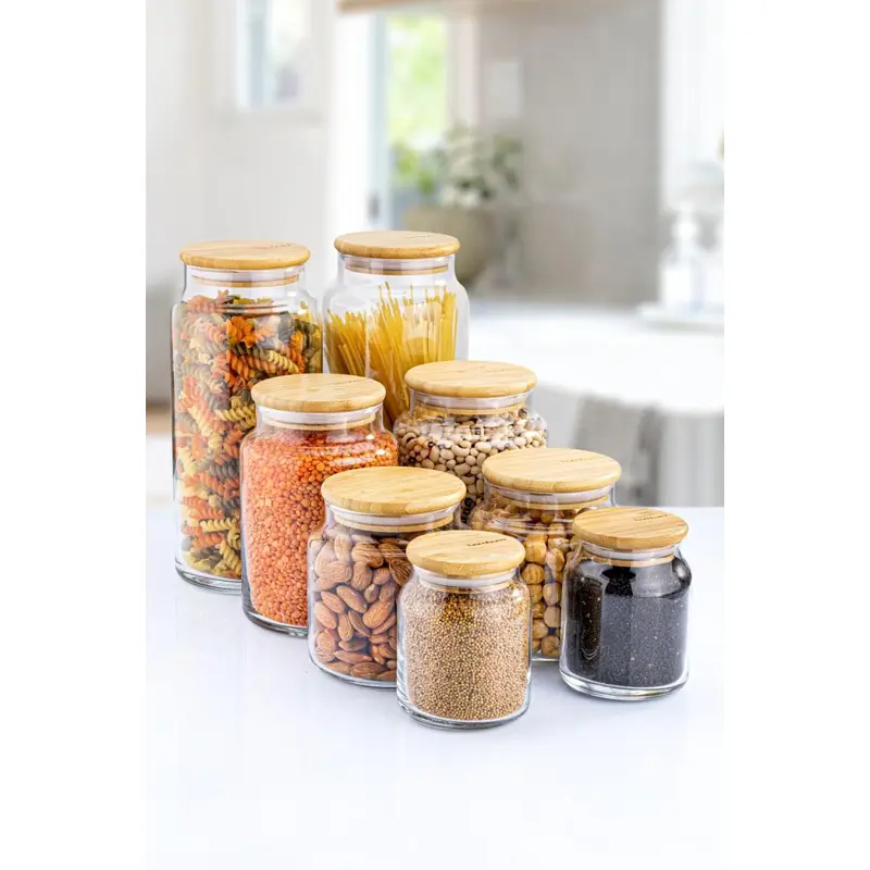 Zone - 8-Pack Glass Storage Container With Vacuum Bamboo Lid