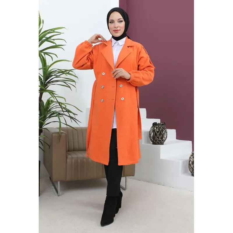 Button Detailed Cashmere Coat Orange Msw19247-2