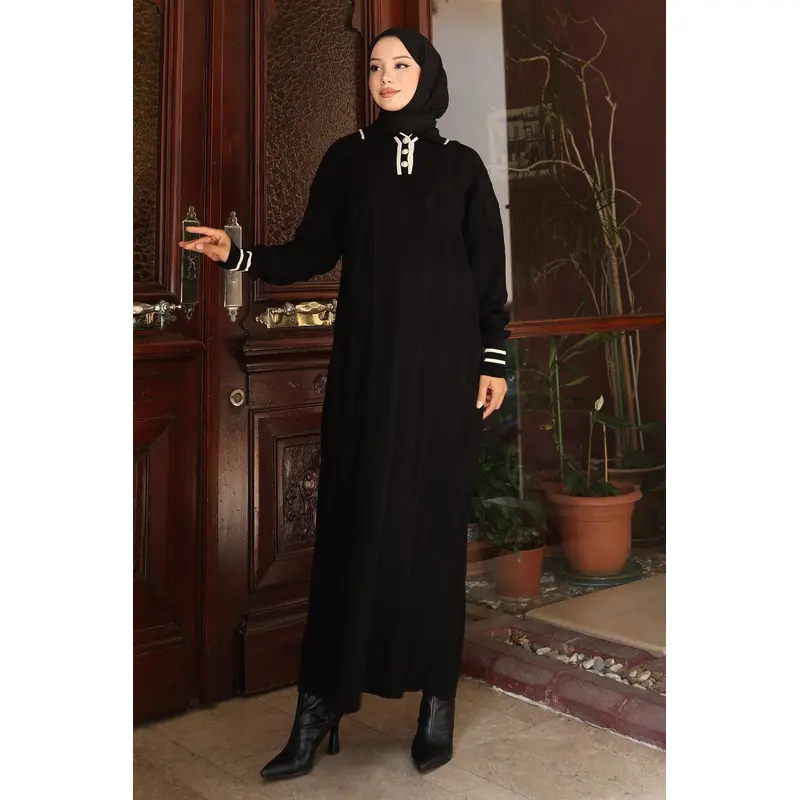 Button Detailed Knit Dress Black 6153