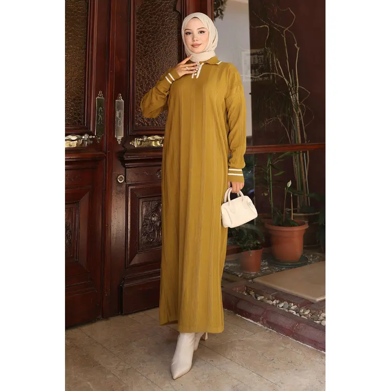 Button Detailed Knit Dress Khaki 6153