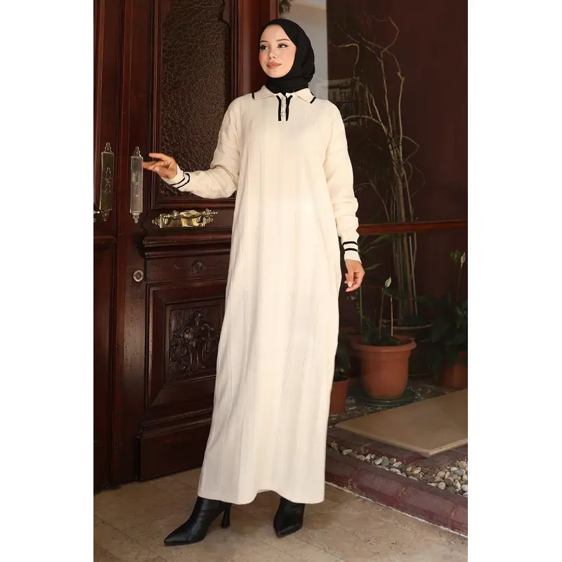 Button Detailed Knit Dress White 6153