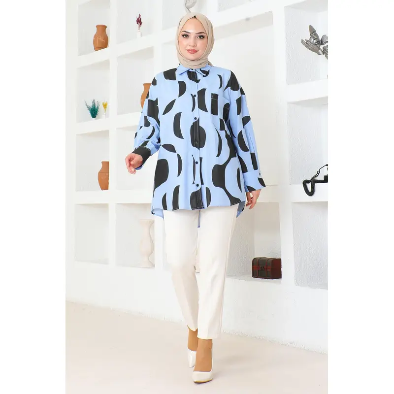 Pocket Detailed Patterned Tunic Blue 6106