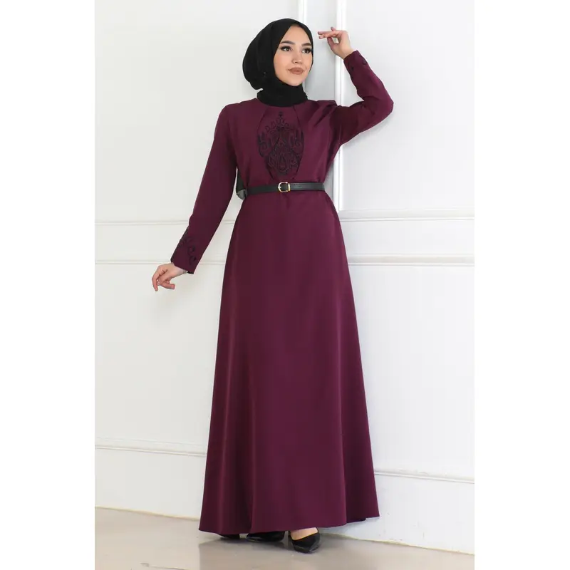 Belt Detailed Dress Plum 6116
