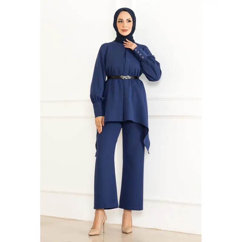 Belt Detailed Suit Indigo Msw19001-2