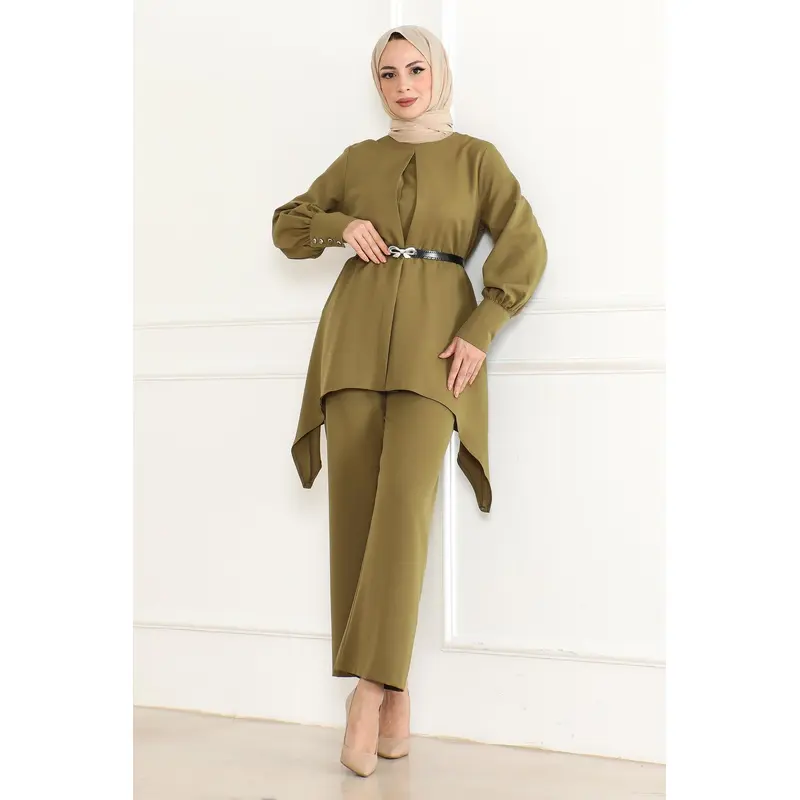 Belt Detailed Suit Khaki Msw19001-4