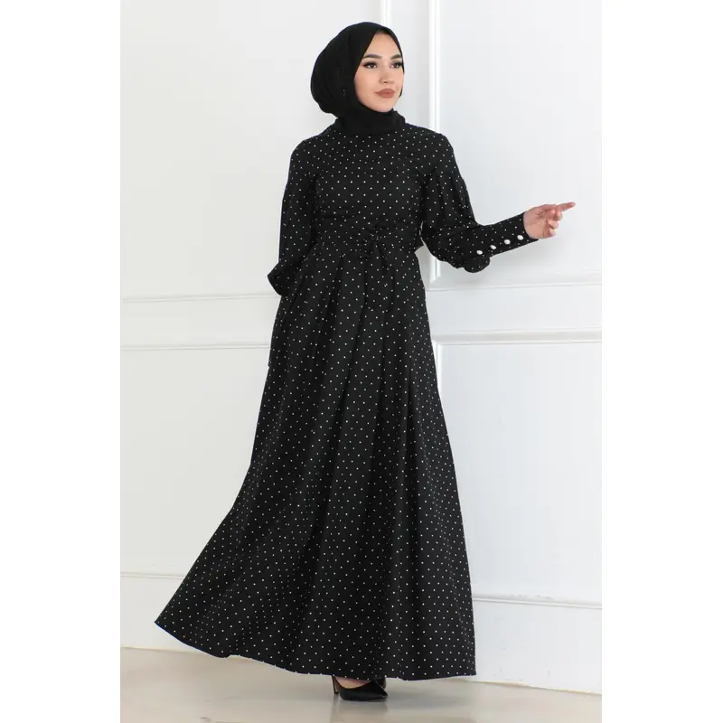 Belted Polka Dot Dress Black 6120