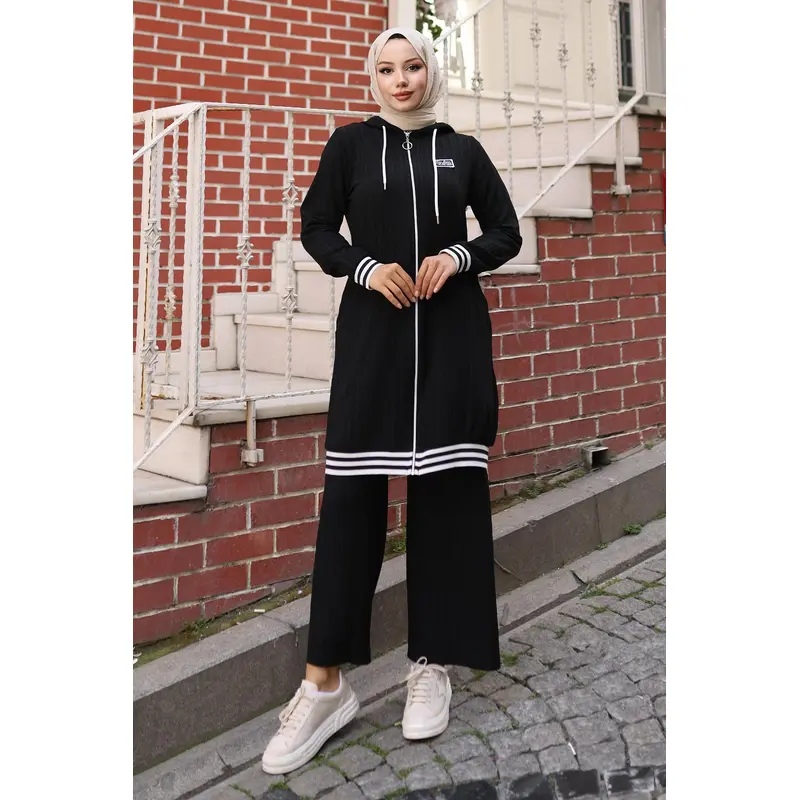 Zippered Ribbed Suit Black 10405