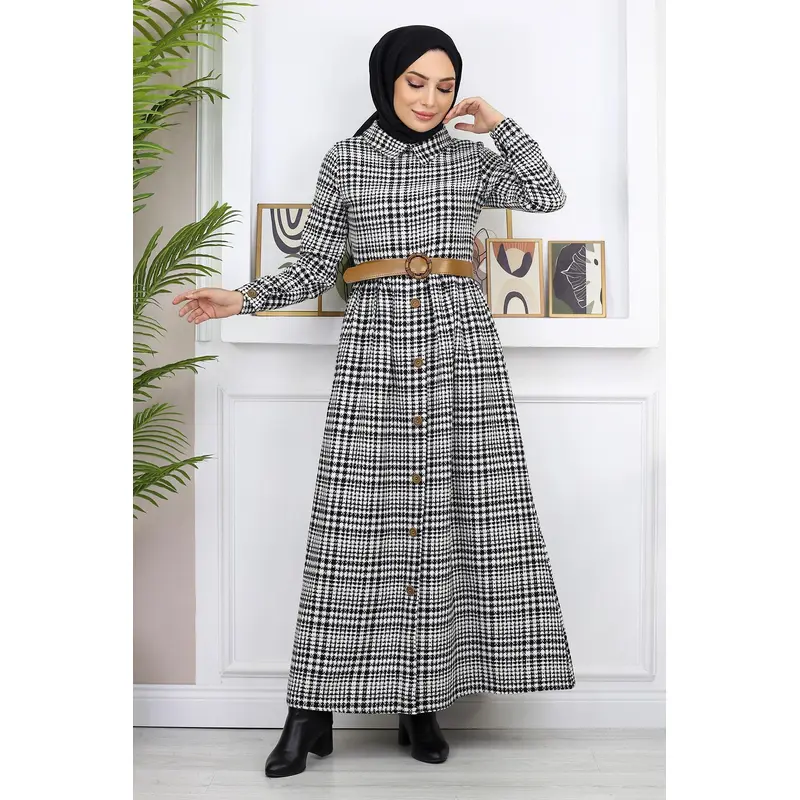 Button Detailed Dress Black 19166