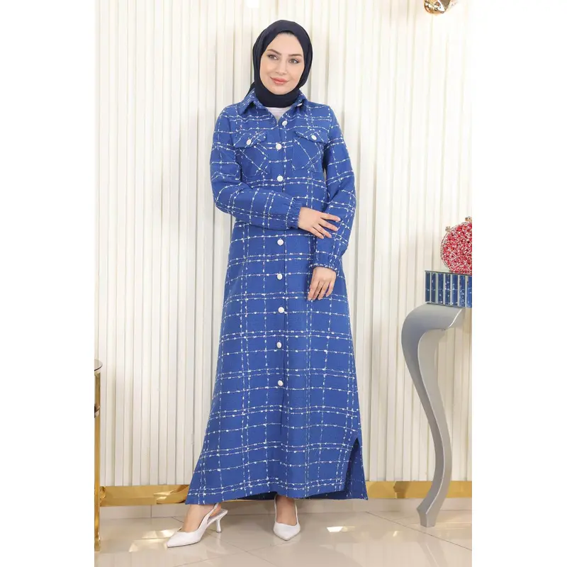 Buttoned Cashmere Coat Indigo 19260